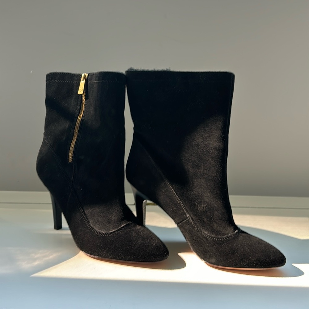 Black Suede Coach Boots, Fur Lined, Size 11